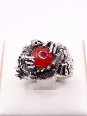 Size 7 Sterling Silver Gothic Ring with carnelian Stone